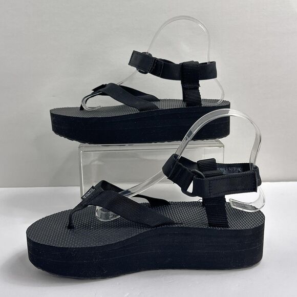 Teva Sandals Womens Size 9 Black Platform Flatform Thong Ankle Strap 1008843 - Picture 3 of 11
